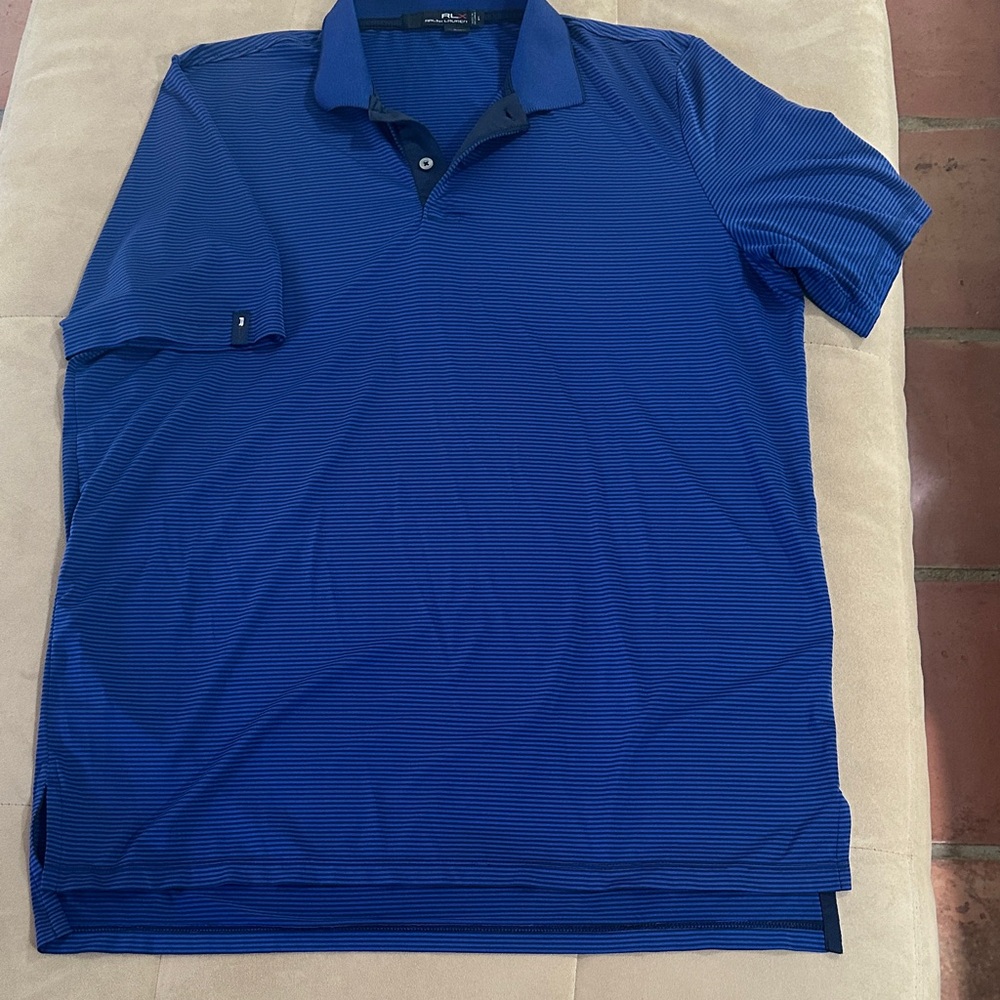 Ralph Lauren Blue black striped hi low Polo Shirt